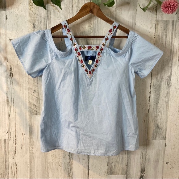 Francescas | Blue Embroidered Off the Shoulder Top cottage core - Picture 2 of 12